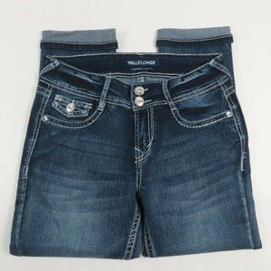 Wallflower Womens Jeans Size 5 Capri Mid Rise Embellished Blue Denim